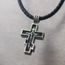 Мужской православный крест "Розп'яття. Спаси и Сохрани" (на укр. языке) из эбенового дерева и серебра 1329 Онікс