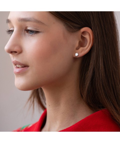 Gold stud earrings "Flowers" s05591 Onyx