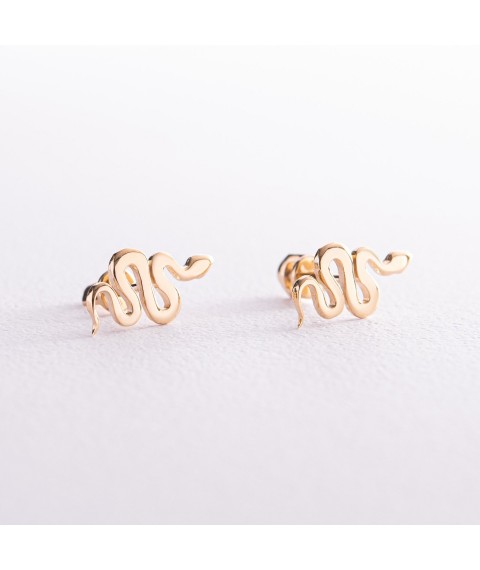Earrings - studs "Snakes" in yellow gold s07975 Onyx