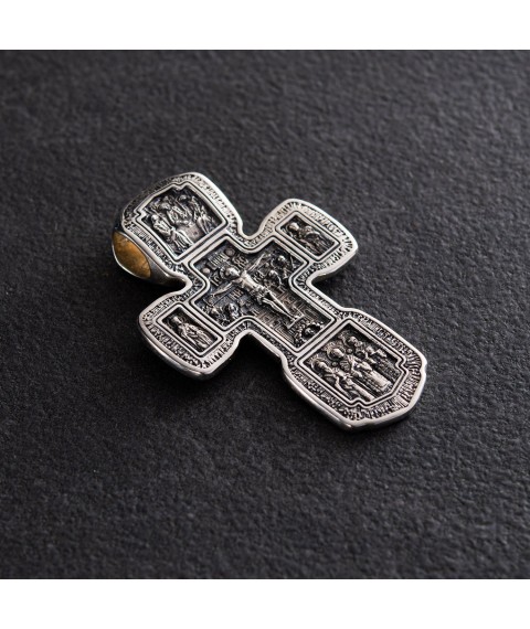 Silver Orthodox cross "Crucifixion of Christ. Icon of the Mother of God "Tolgskaya" 133006 Onyx