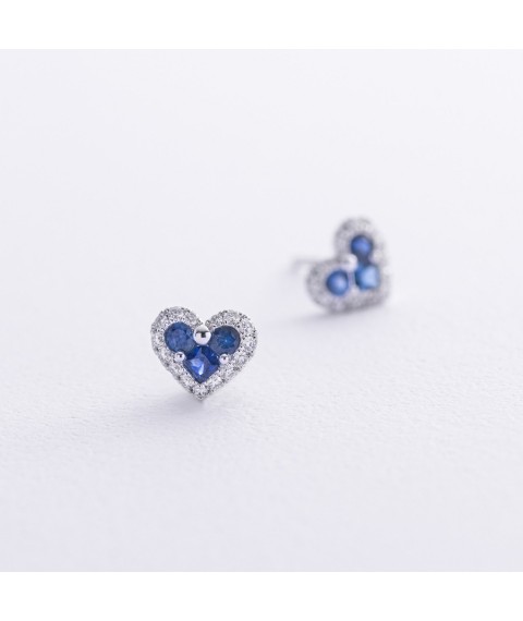 Gold earrings - studs "Hearts" (diamonds, sapphires) sb0523cha Onyx