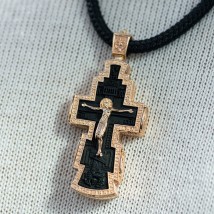 Мужской православный золотой крест из эбенового дерева на шнурке п02474 Онікс  65