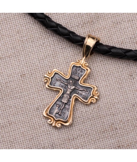 Silver cross "Crucifixion" with gold plated 132406 Onyx