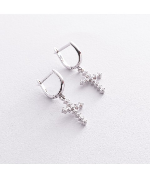 Earrings "Cross" with cubic zirconia (white gold) s08568 Onyx