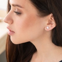 Silver earrings - studs "Clover" (white enamel) 123050 Onyx