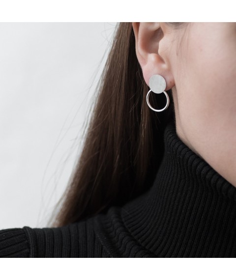 Silver stud earrings "Circles" 122574 Onyx