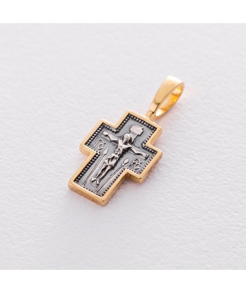 Серебряный крестик с распятием "Спаси и сохрани" 132801 Онікс