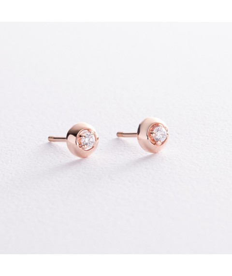 Earrings - studs with cubic zirconia (red gold) s01414 Onyx