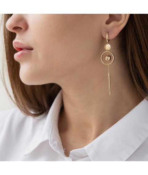 Gold earrings "Sun" with English clasp s06532 Onyx