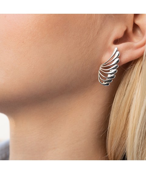 Silver earrings "Wings" 12112 Onyx