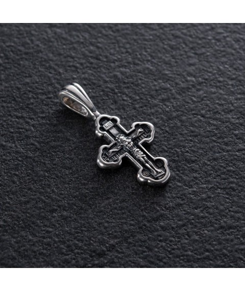 Silver cross "Crucifixion of Jesus Christ, icon of the Intercession of the Blessed Virgin Mary" 132706 Onyx