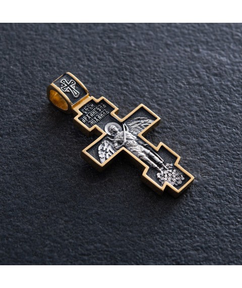 Silver cross with gold plated "Crucifixion. Guardian Angel" 132499 Onyx