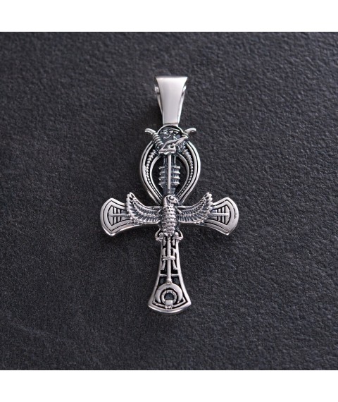 Срібний кулон "Єгипетський хрест Анкх. Жезл Озіріс - символ вічного життя" 133111 Онікс