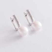 Срібні сережки з перлами і фіанітами 2453/1р-PWT Онікс