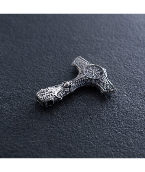 Silver pendant - hammer "Helmet of Horror with skull" 7043 Onyx