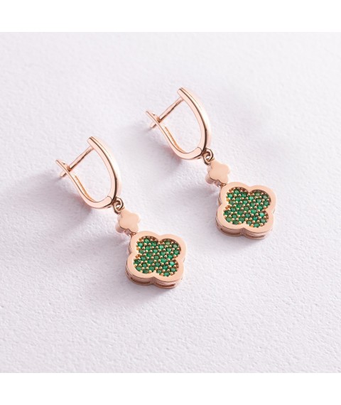 Earrings "Clover" in red gold (cubic zirconia) s07633 Onyx