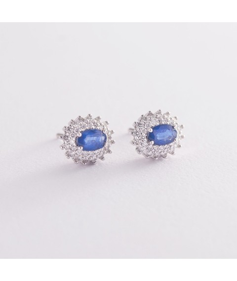 Золоті сережки-пусети з синіми сапфірами і діамантами с350 Онікс