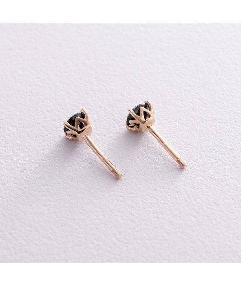 Earrings - studs with black cubic zirconia (yellow gold) s08299 Onyx