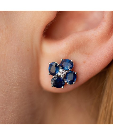 Gold earrings - studs (sapphires, diamonds) sb0498nl Onyx