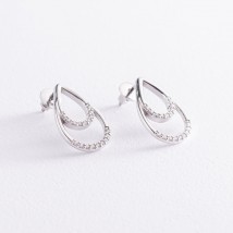 Срібні сережки - пусети "Крапельки" з фіанітами 4903 Онікс