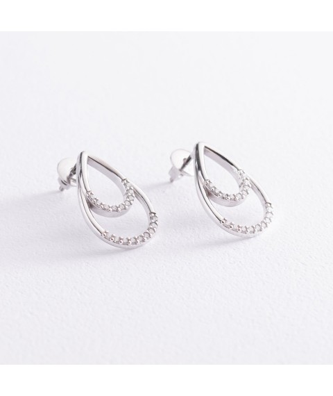 Срібні сережки - пусети "Крапельки" з фіанітами 4903 Онікс