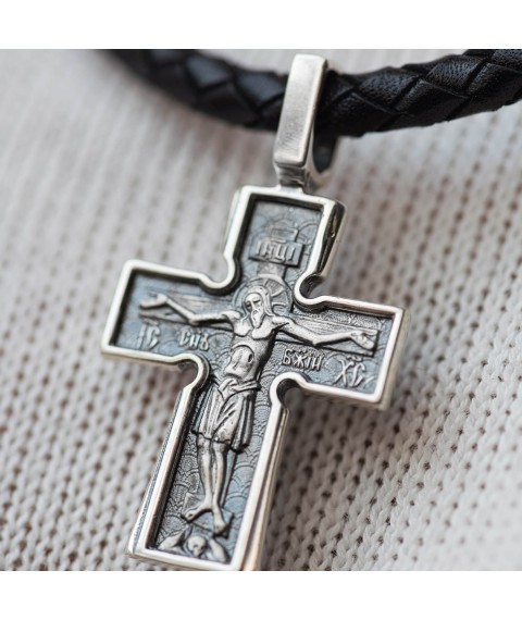 Срібний православний хрестик з чорнінням "Розп'яття. Божа Матір" Втілення". П'ять святителів" 13437 Онікс