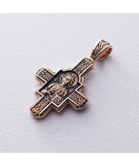 Золотой крест «Господь Вседержитель. Великомученик Пантелеимон Целитель» п01876 Онікс