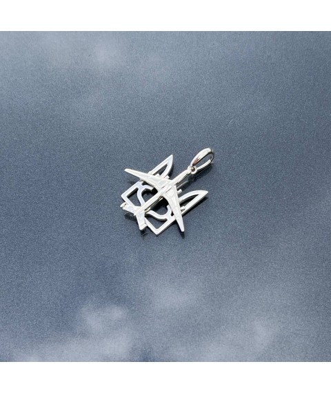 Silver pendant "Coat of arms of Ukraine - Trident. Airplane Mriya" 133129 Onyx
