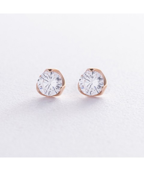 Earrings - studs with cubic zirconia (yellow gold) s08346 Onyx