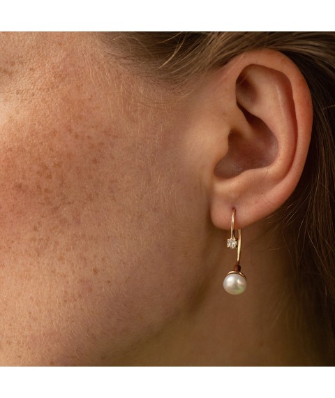 Earrings (cult. fresh pearls, cubic zirconia) s02807 Onyx