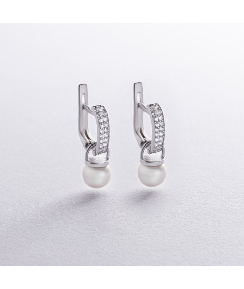 Срібні сережки з перлами і фіанітами 902-00333 Онікс