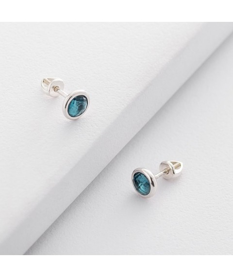 Silver stud earrings with synthetic. topaz "London" 122168 Onyx
