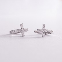 Gold earrings "Cross" with diamonds sb0363nl Onyx