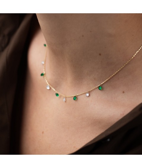 Necklace in yellow gold (green and white cubic zirconia) coll02308 Onyx 43