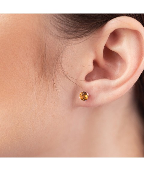 Gold earrings - studs with citrine s08409 Onyx