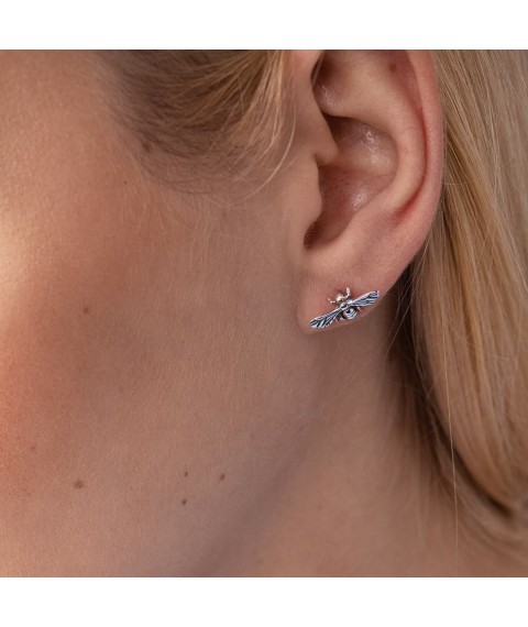 Silver earrings - studs "Wasp" 123216 Onyx