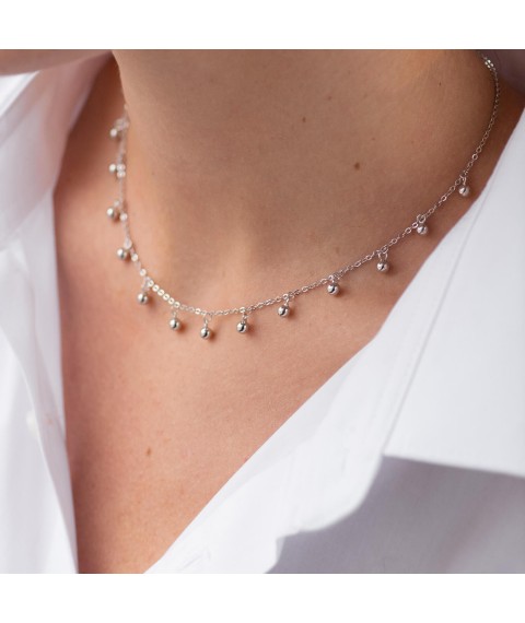 Silver necklace "Balls" 181247 Onix 45