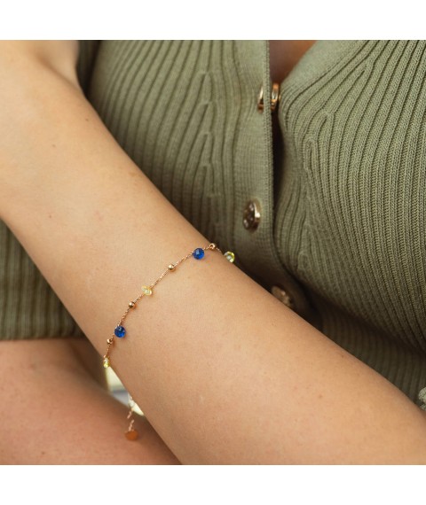 Gold bracelet "Independent" with balls (blue and yellow cubic zirconia) b05326 Onix 19