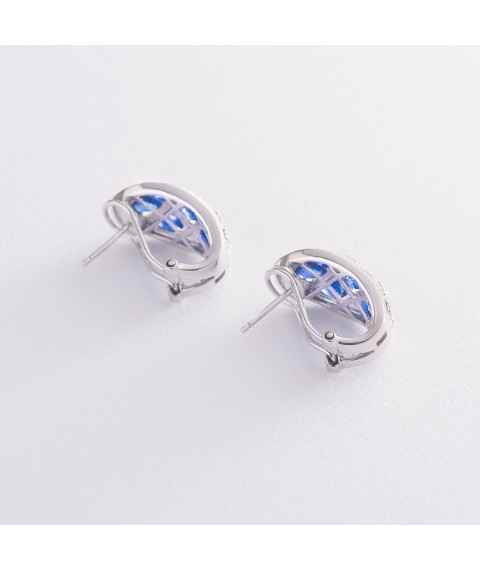 Gold earrings with blue sapphires and diamonds doubs927 Onyx