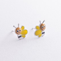 Детские серьги - пусеты "Пчелки" в серебре (эмаль) 449 Онікс