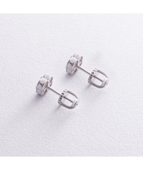 Срібні сережки - пусети "Клевер" з перламутром mini 123294 Онікс
