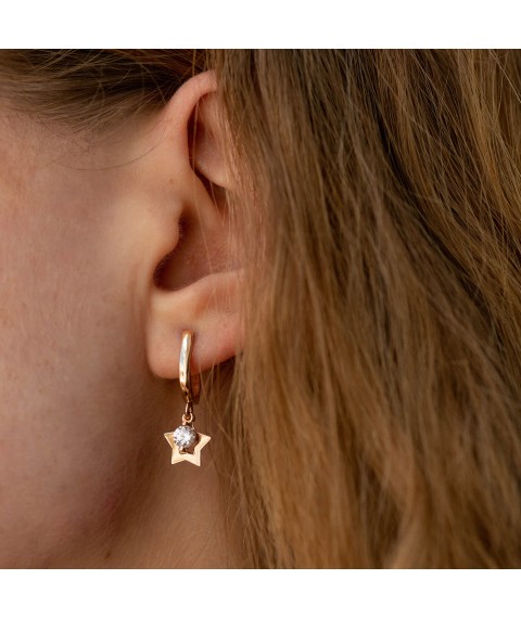 Gold earrings "Stars" with cubic zirconia s08449 Onix