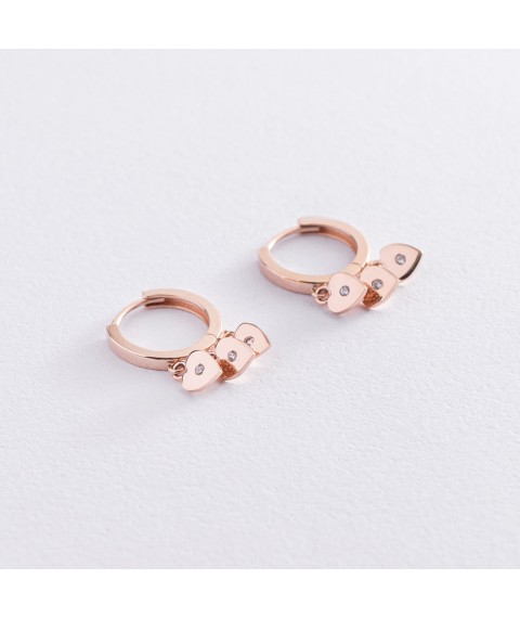 Gold earrings - rings "Hearts" with cubic zirconia s07476 Onyx