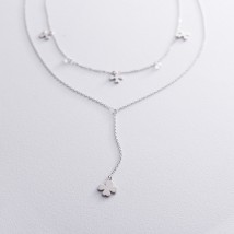 Double silver necklace "Clover" with cubic zirconia 18936 Onyx 42
