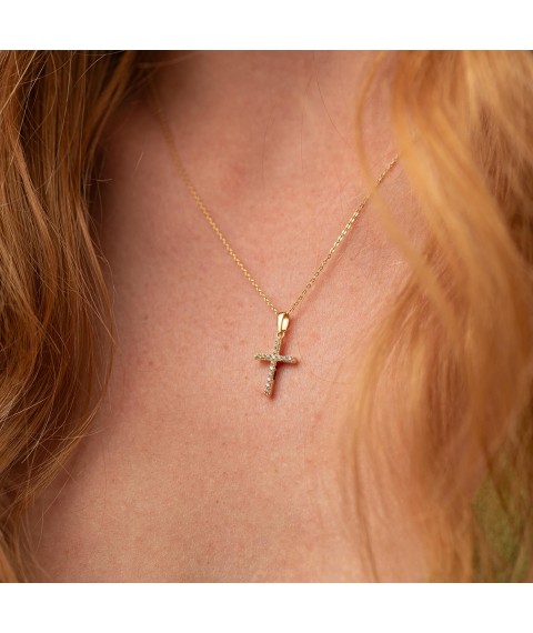 Gold cross with white and black cubic zirconia p03157 Onyx