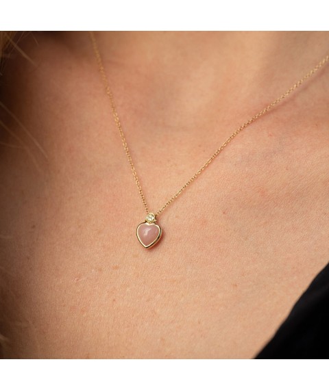 Gold necklace "Heart" (pink opal, diamonds) flask0128sc Onix 40