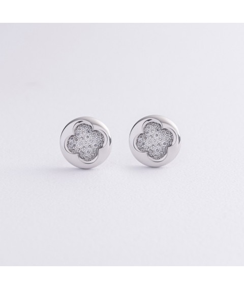 Gold earrings - studs "Clover" with diamonds 341151121 Onyx