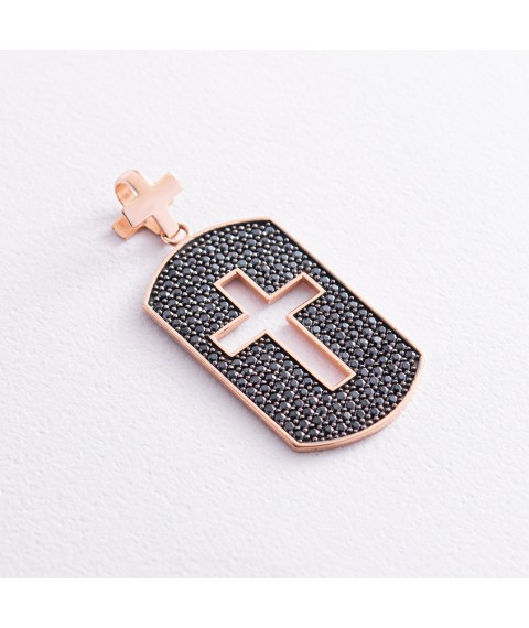 Gold pendant "Token with a cross" (black cubic zirconia) p02498 Onyx