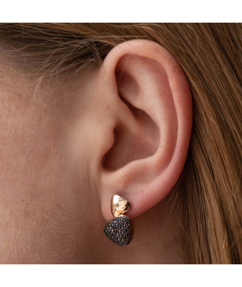 Gold earrings with brown cubic zirconia s06135 Onyx