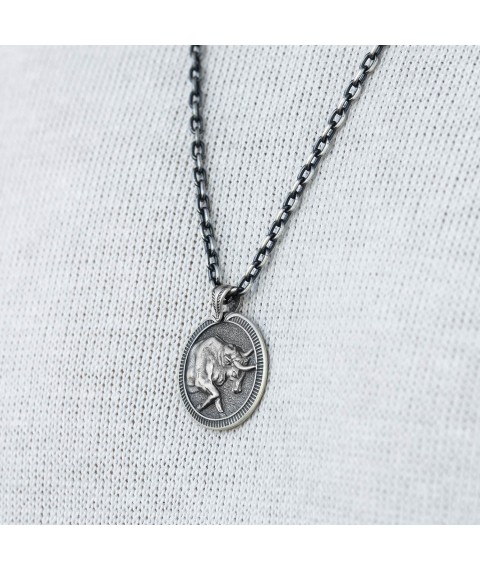Silver pendant "Zodiac sign Taurus" 133200 Taurus Onyx